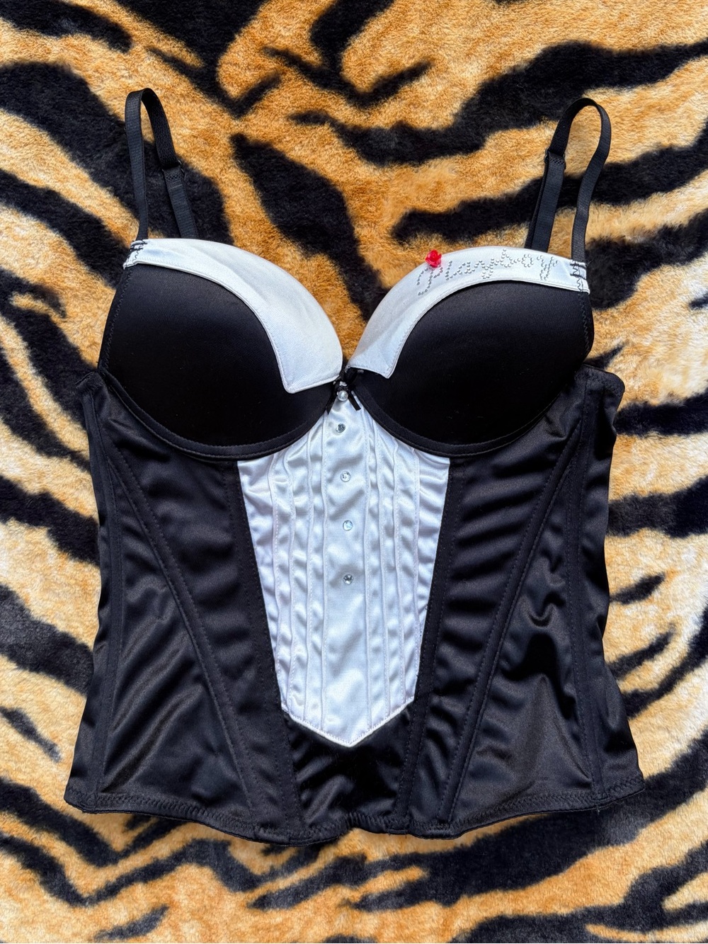 PLAYBOY Black and White Bustier Corset Top
